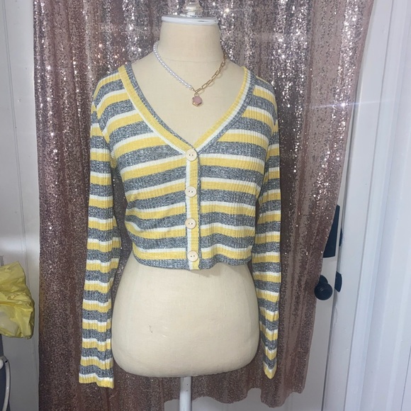 Yellow gray striped top - Picture 1 of 7